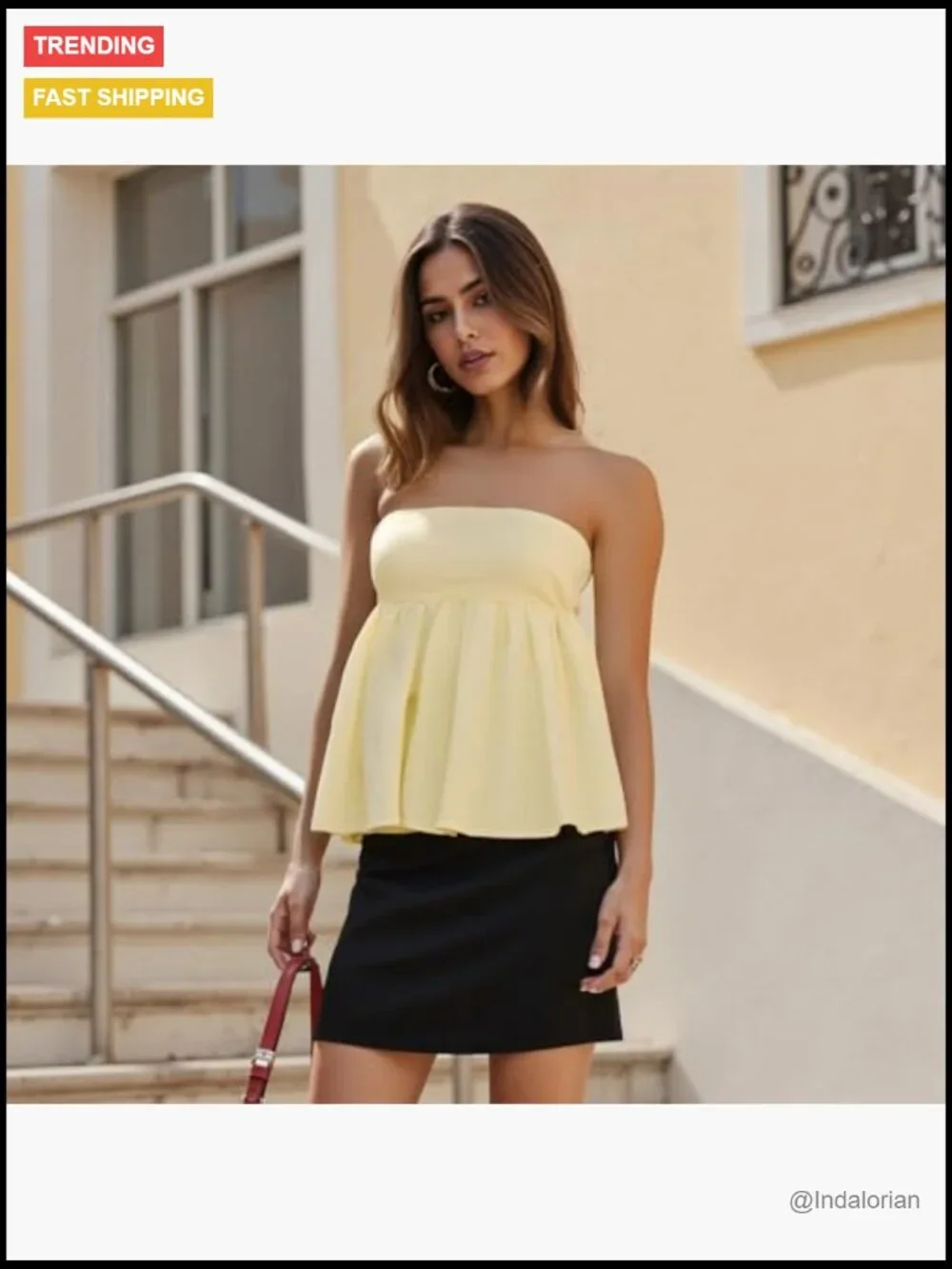 Y2K Flared Hem Peplum Bandeau Tube Top Strapless Going Out Top - Picture 2 of 7